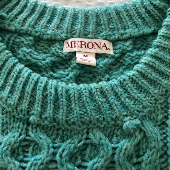 Merona, Aqua with silver fleck, cable Knit sweater, M - Picture 2 of 2